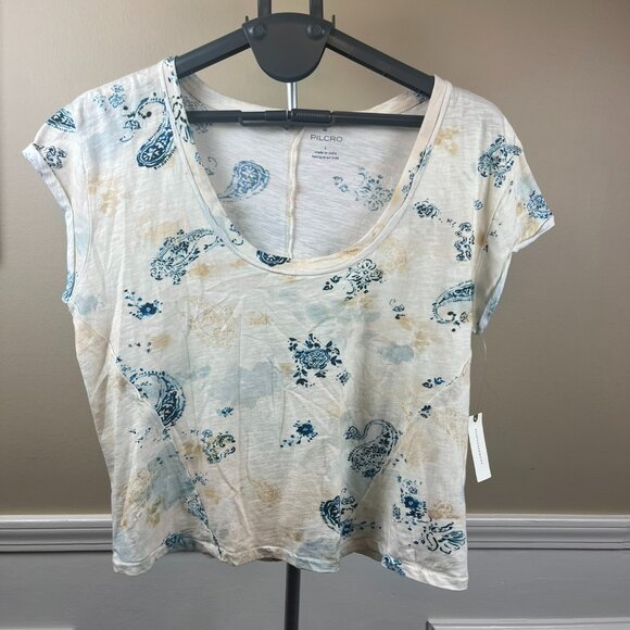 Pilcro Blue and Cream Short Sleeve Tee NWT - Picture 1 of 8